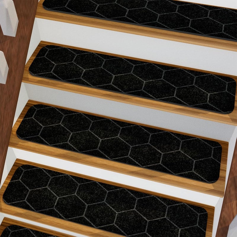 MATAHUM Stair Treads Non Slip, 15 Pack 8" * 30" Black Stair Treads for Wooden Steps Indoor, Clipped and Assembled Stair Rugs for Kids Elders Dogs - Image 1